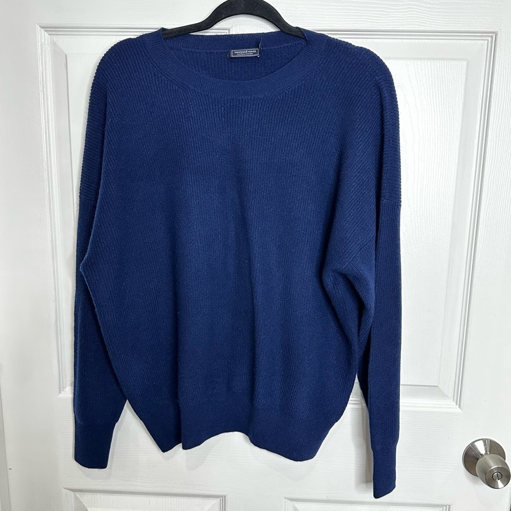 Vineyard Vines Oversized Ribbed Luxe Crewneck Sweater In Navy Small/Medium
